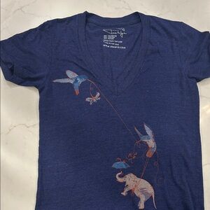 Jon Wye Navy V-Neck Tee with Bird & Elephant Print